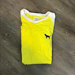 PINK Victoria's Secret Yellow and White Tee